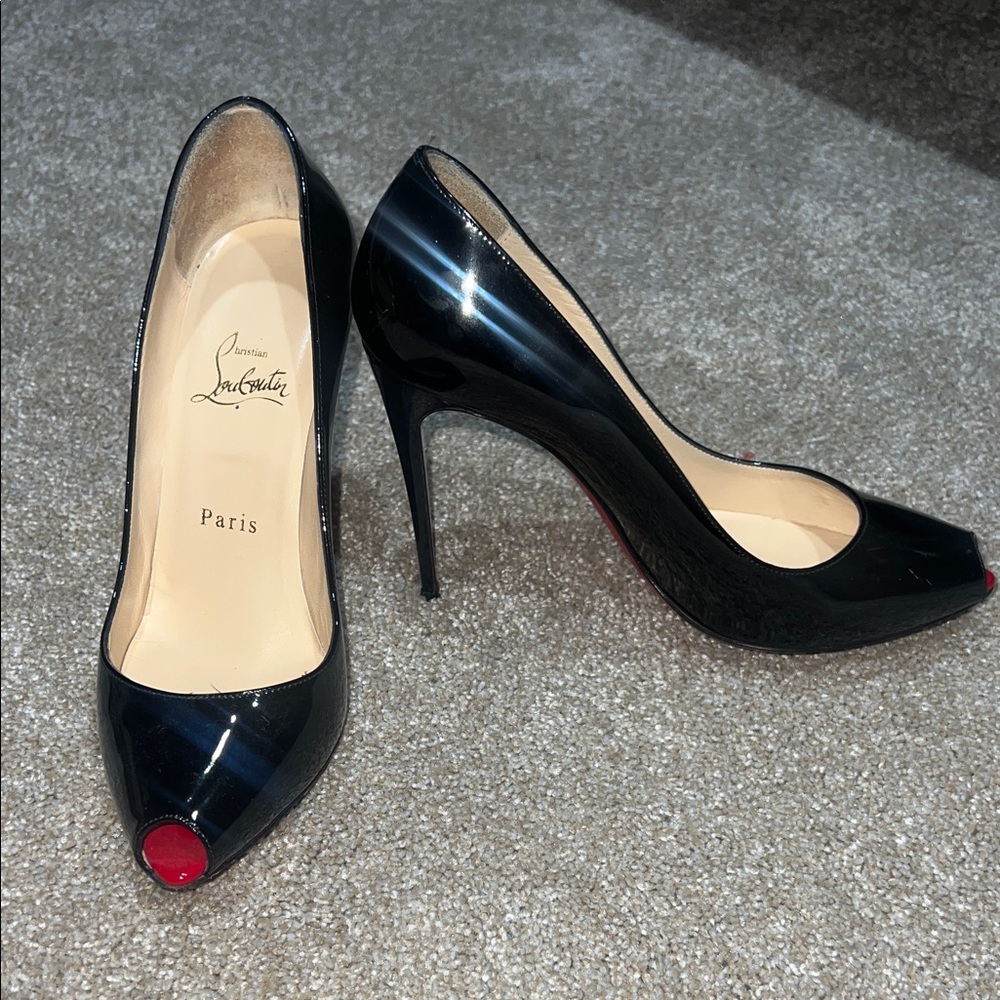 Christian Louboutin Black and Red Peep-Toe Heels